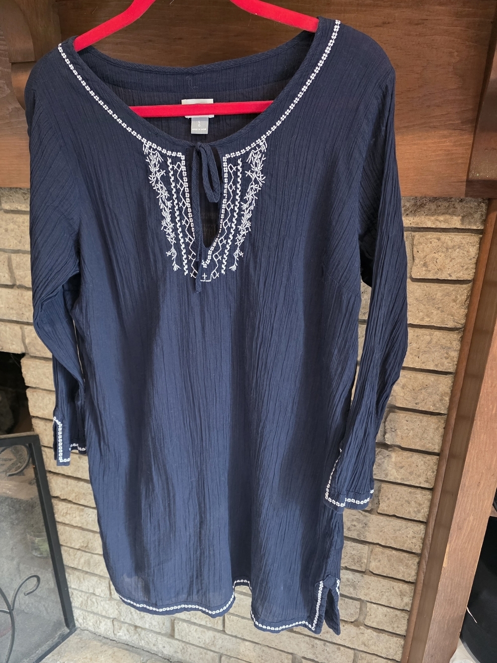 Old Navy Boho Embroidered Peasant Top with White Stitching - Picture 2 of 6
